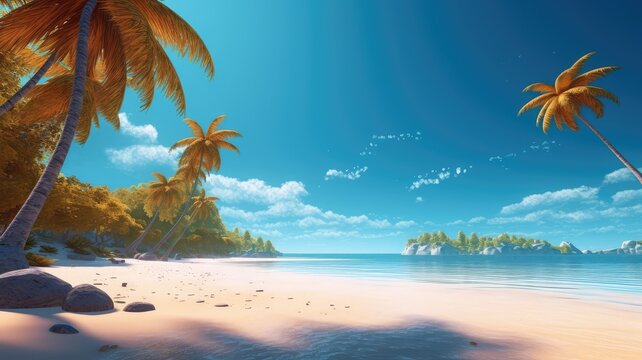 beautiful tropical paradise beach with palm tree wallpaper
