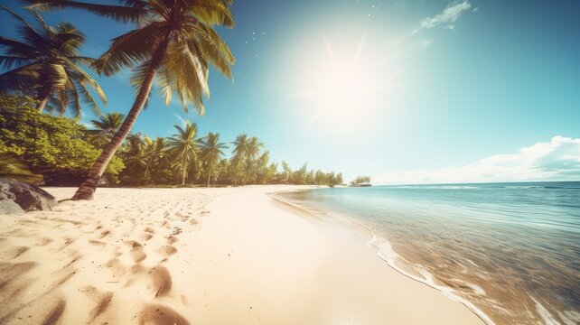 paradise white sand beach with coconut tree landscape