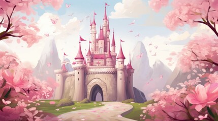 Princess castle illustration for girls --ar 16:9 --v 5.2 Job ID: 15c251c5-8b91-4292-9b5d-9befe936bcaa