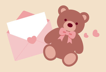 valentine vector background with a teddy bear and love letter for banners, cards, flyers, social media wallpapers, etc.