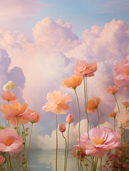 Obraz premium Sky Flora: Dreamy Pastel Cloudscapes Botanical Wall Art Inspired by a Cloud Garden