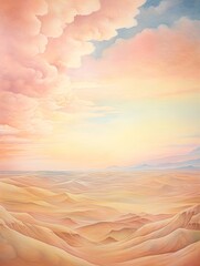 Pastel Dunes: Dreamy Cloudscapes in a Sandy Sky Desert Landscape Art - obrazy, fototapety, plakaty
