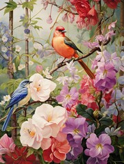 Blooming Art: Floral and Bird Combinations in a Stunning Garden Scene