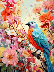 Vibrant Blooms and Radiant Birds: A Floral and Bird Combinationscape