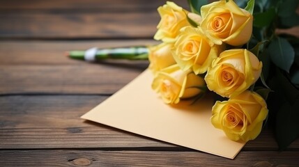 yellow roses and congratulations letter. valentines day concept