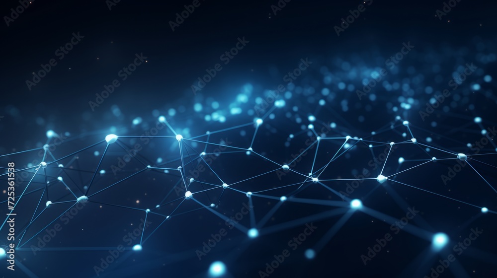 Poster abstract futuristic space: 3d rendering of blue dark background with interconnected dots and lines