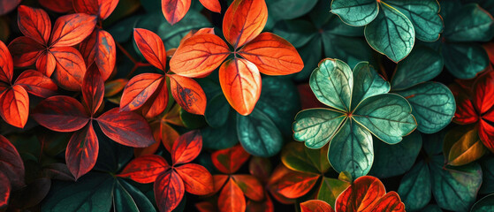Colorful leaves background. Top view, flat lay, copy space - Powered by Adobe
