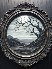Fototapeta premium Dark Romantic Gothic Victorian Illustrations: Scenic Beach Vista Wall Art Painting