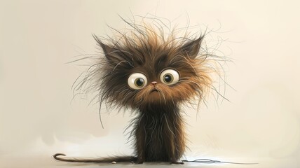 Fototapeta premium an artificial intelligence image of a cute cat who is disheveled and has big eyes