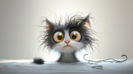 Fototapeta premium an artificial intelligence image of a cute cat who is disheveled and has big eyes