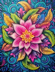 Vibrant Mandala Colors: Hand-Drawn Dawn Acrylic Landscape Art