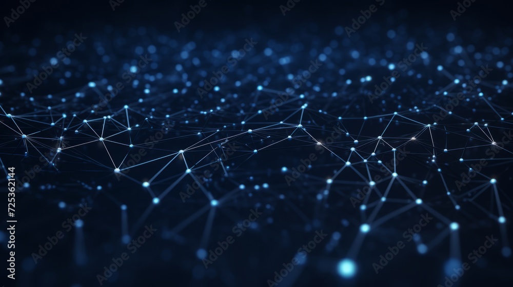 Poster abstract futuristic space: 3d rendering of blue dark background with interconnected dots and lines