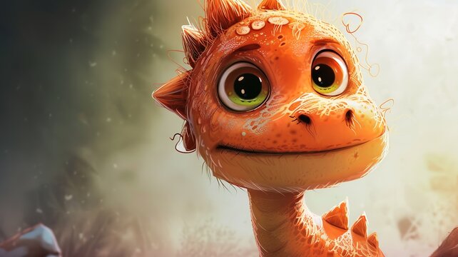 an artificial intelligence image of a cute dino who is disheveled and has big eyes