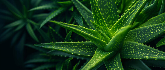 Close up of green leaves aloe vera