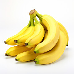 isolated images of a bunch of ripe yellow bananas against a clean, white background. Generative AI. ChatGPT