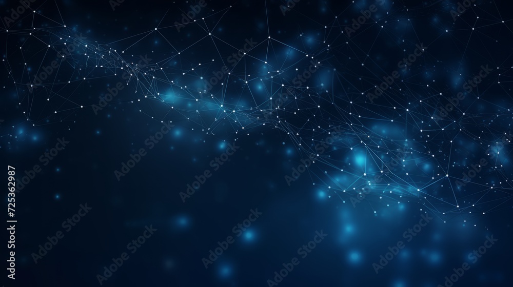 Poster abstract futuristic space: 3d rendering of blue dark background with interconnected dots and lines