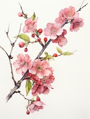 Japanese Cherry Blossom Watercolors - Rustic Countryside Blooms