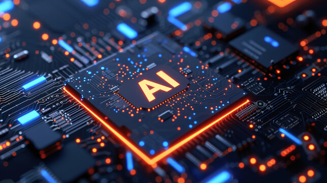 wallpaper of Innovative "AI" Letter with Embedded Technology Chip, CPU, Network, Computer Board Ai generated
