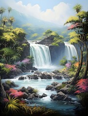 Captivating Lagoon Waterfalls: Majestic Beach Scene Painting and Breathtaking Water Landscapes