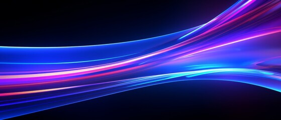 Glowing neon light trails: dynamic speedy 3d effects in uv & blue laser light. High-speed motion blur night lights with semicircular wave, curve swirl, & incandescent optical fiber. Png vector - obrazy, fototapety, plakaty