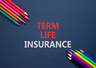 Term life insurance symbol. Concept words Term life insurance on beautiful black paper. Beautiful...
