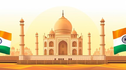 Obraz premium Happy republic day India 26th January. Indian monument and landmark with background, poster, card, and banner. vector illustration design