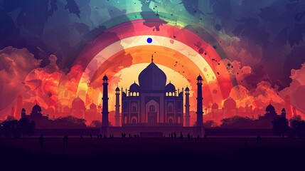 Happy republic day India 26th January. Indian monument and landmark with background, poster, card, and banner. vector illustration design - obrazy, fototapety, plakaty