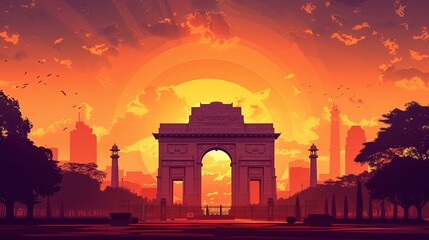 Happy republic day India 26th January. Indian monument and landmark with background, poster, card, and banner. vector illustration design