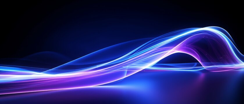 Glowing neon light trails: dynamic speedy 3d effects in uv & blue laser light. High-speed motion blur night lights with semicircular wave, curve swirl, & incandescent optical fiber. Png vector