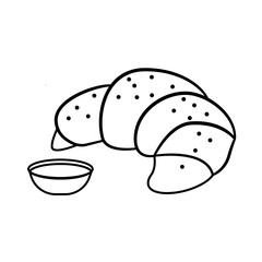 Croissant bread illustration on white background. Whole view. Vector Flat illustration of croissant bakery with jam