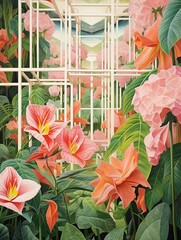Pastel Floral Geometric Garden: A Modern Art Scene