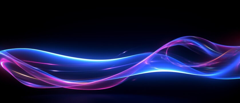 Glowing neon light trails: dynamic speedy 3d effects in uv & blue laser light. High-speed motion blur night lights with semicircular wave, curve swirl, & incandescent optical fiber. Png vector