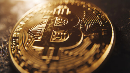 Close up of bitcoin gold coin