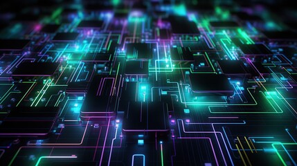 abstract technology background with glowing neon squares and lines