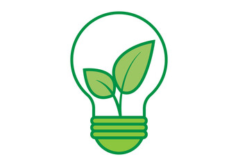 Fototapeta na wymiar Icono verde de bombilla con hojas por la energía renovable.