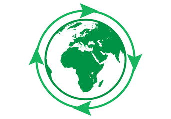 Icono verde de planeta tierra rodeado de flechas de reciclar.  © Gabrieuskal