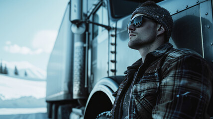 Portrait of a male truck driver. - obrazy, fototapety, plakaty