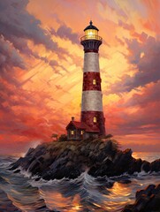 Nautical Lighthouse Views: Golden Hour Art of the Dusk