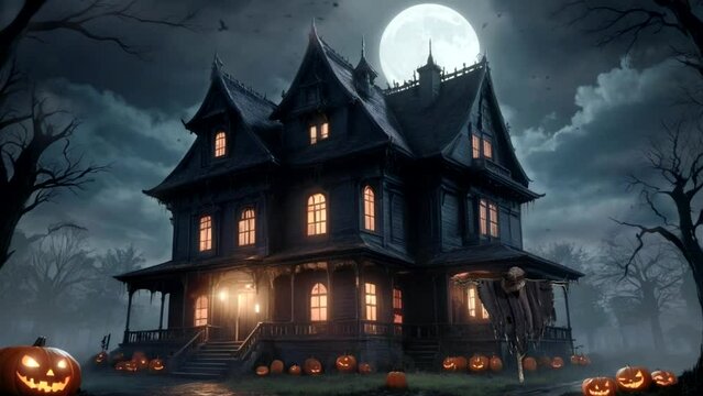 A dark house with a scary horror Halloween 