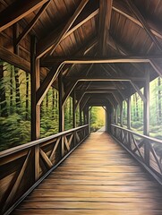 Quaint Covered Bridge Canvas: Forested View Landscape