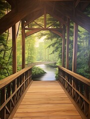 Quaint Covered Bridge Scenes | Canvas Print Landscape | Forested Bridge View