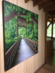 Quaint Covered Bridge in the Forest - Canvas Print Landscape Scene