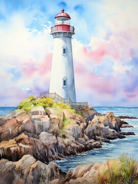 Nautical Lighthouse Views: A Breathtaking Watercolor Landscape