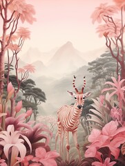 Rainforest Animal Illustrations: Pastel Landscape with Soft Jungle Tones