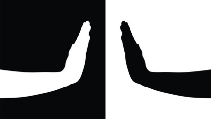 set of hand silhouettes isolated on white and black background, Vector collection of human hands of different gestures, hands gesturing black, Black hands silhouettes, vector illustration