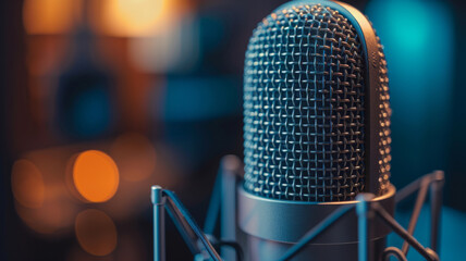 Sound recording. Microphone close-up.