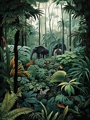 Fototapeta premium Rainforest Animal Illustrations: Seascape Art Print in Coastal Jungles