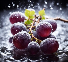 Grapes with water drops on a black background. Selective focus.