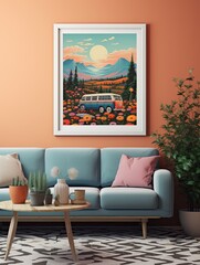 Retro Campervan Adventures - Framed Landscape Print | Van Life Aesthetics