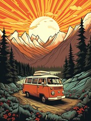 Retro Campervan Adventures: Vintage Feels with Earth Tones, Artistic Vibes